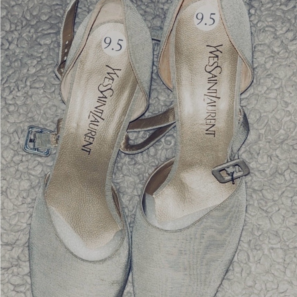 Yves Saint Laurent Gray Textured Heels with Ankle Strap